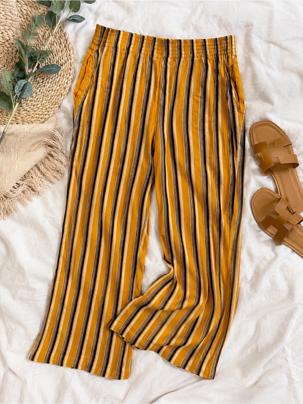 Love Scarlett Mustard Yellow Striped Wide Leg Pants 1X